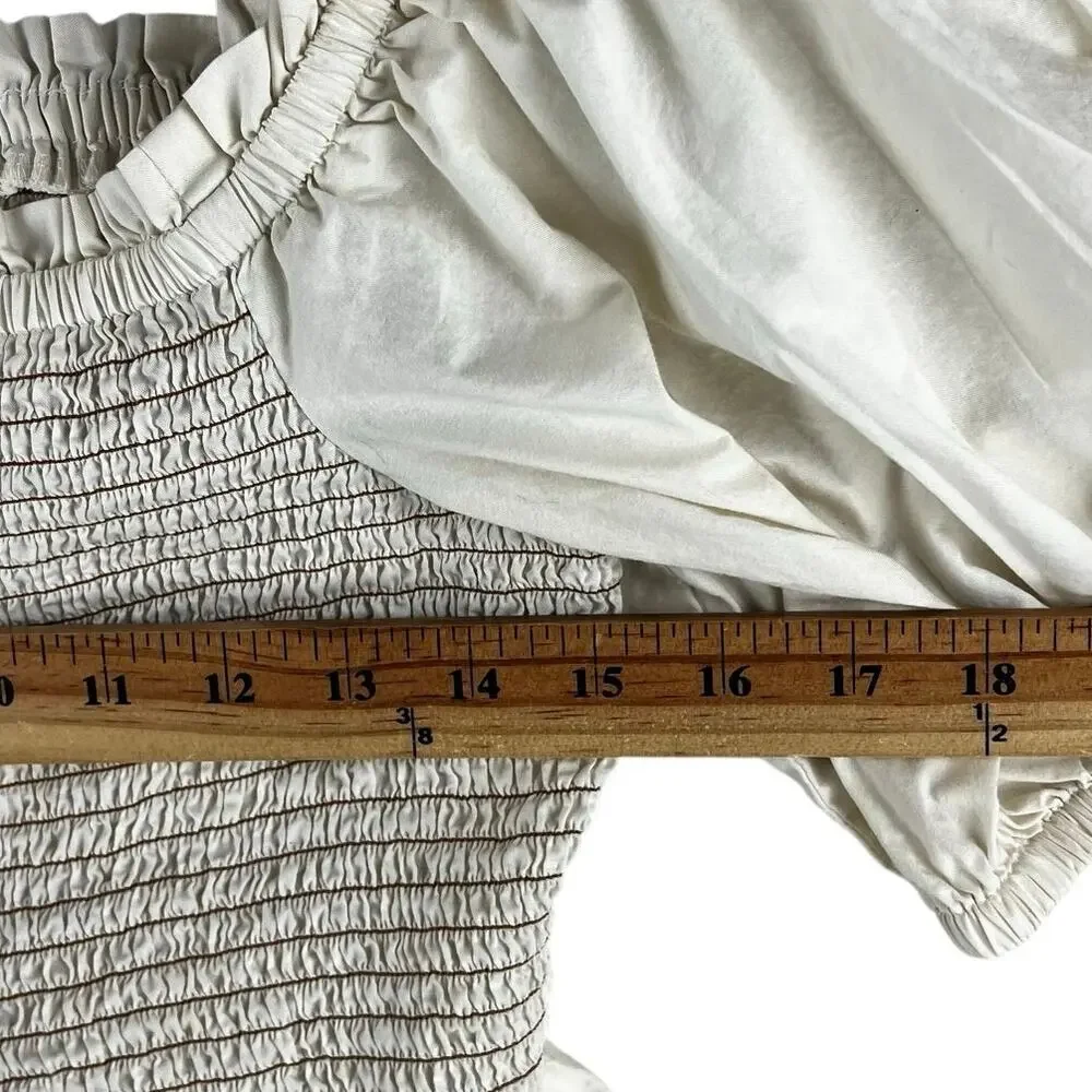 Old Navy Womens Smocked Puff Sleeve Peplum Top SZ L Cream Square Neck Boho